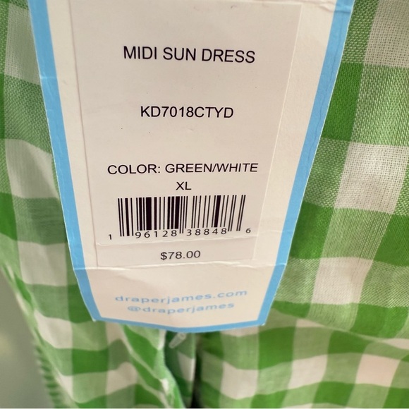 NWT Draper James RSVP Midi Sundress XL Green Gingham Check Tiered *missing belt - Picture 6 of 10